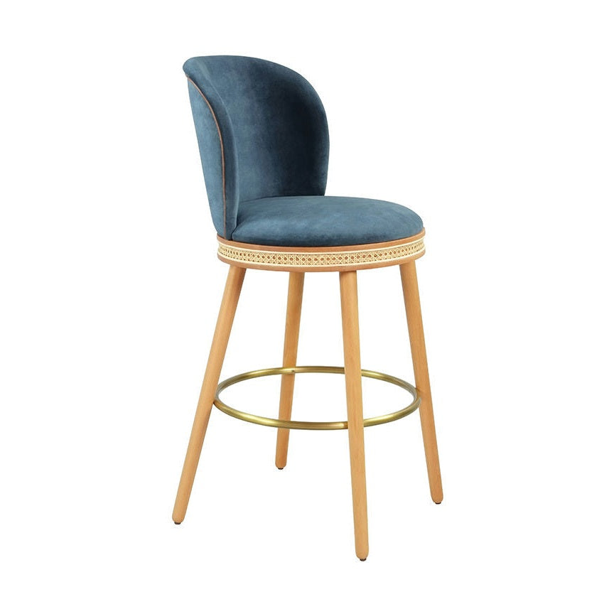 Barkruk Blakey - Beukenhouten frame – stalen voetensteun – rotan detail – stoffering BS-1872 1