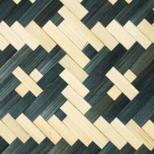 Muurdecoratie bamboe mand - Wit blauw Ø30